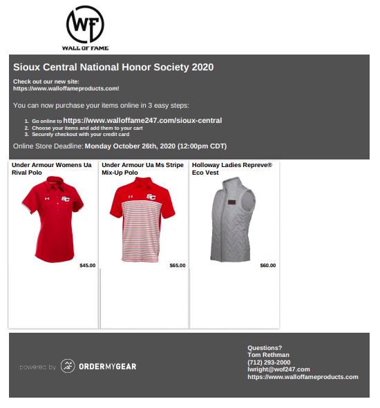 Clothing order form.