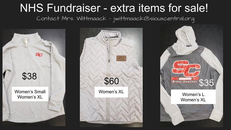 women's quarter zip $38, women's vest $60, women's hooded shirt $35