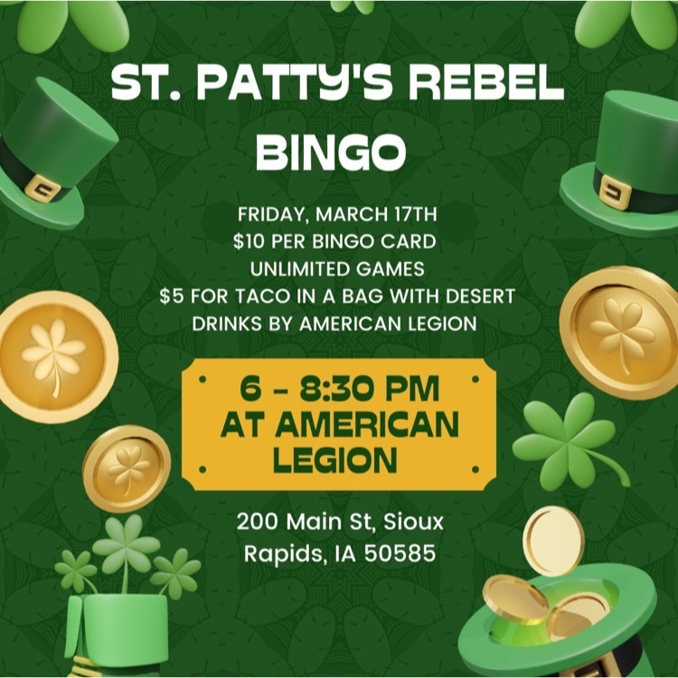bingo night fundraiser.  Friday march 17 at the American legion in Sioux rapids 