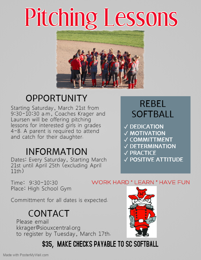 A flyer containing information for softball pitching