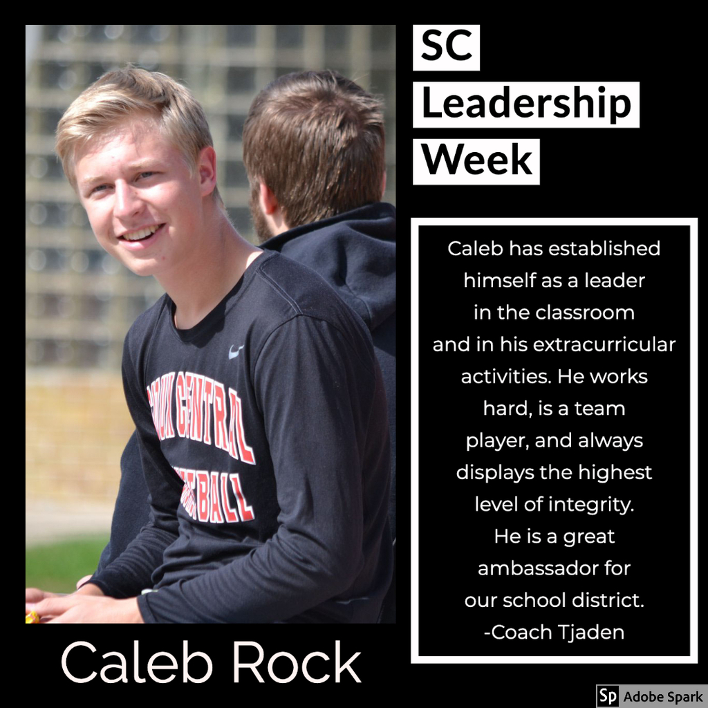 Caleb has established himself as a leader in the classroom and in his extracurricular activities.  He works hard, is a team player, and always displays the highest level of integrity.  He is a great ambassador for our school district. -Mr. Tjaden